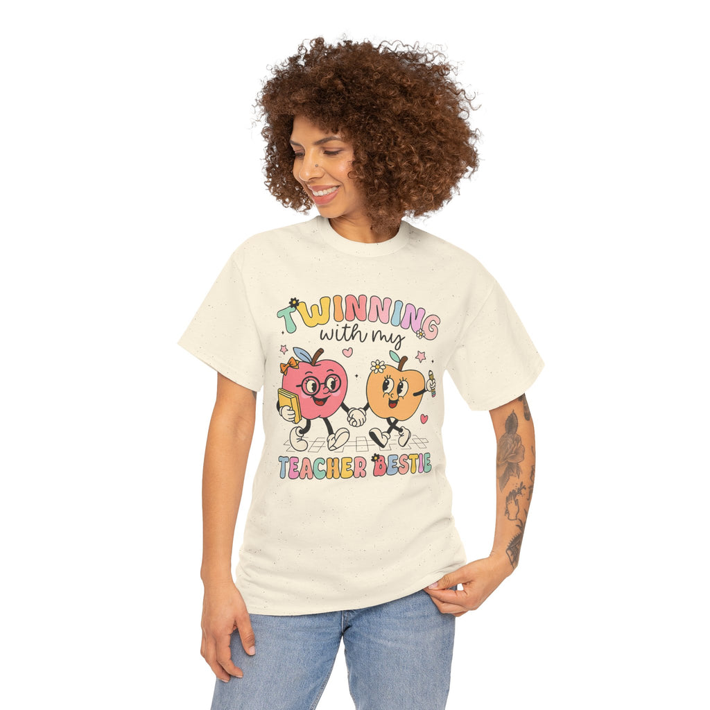 T-Shirt — "Twinning with My Teacher Bestie" Cute Matching Teacher-Student Graphic Tee